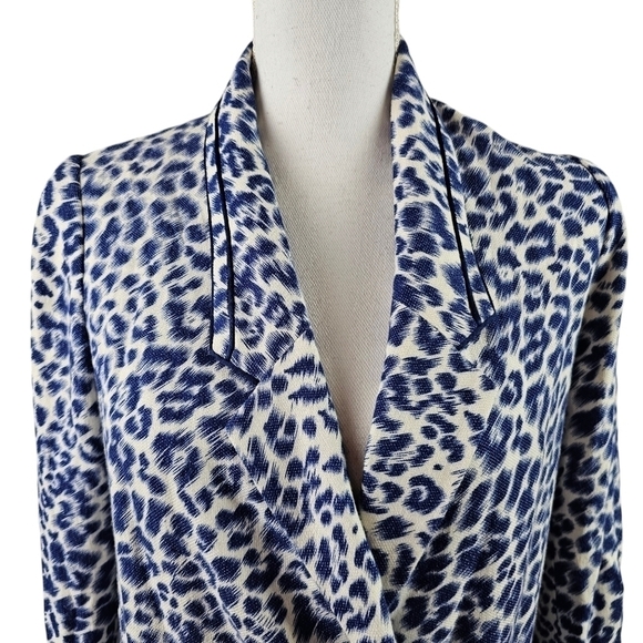 Cartonnier Anthropologie Blue and White Cheetah Print Double Breasted Blazer S - Picture 3 of 8